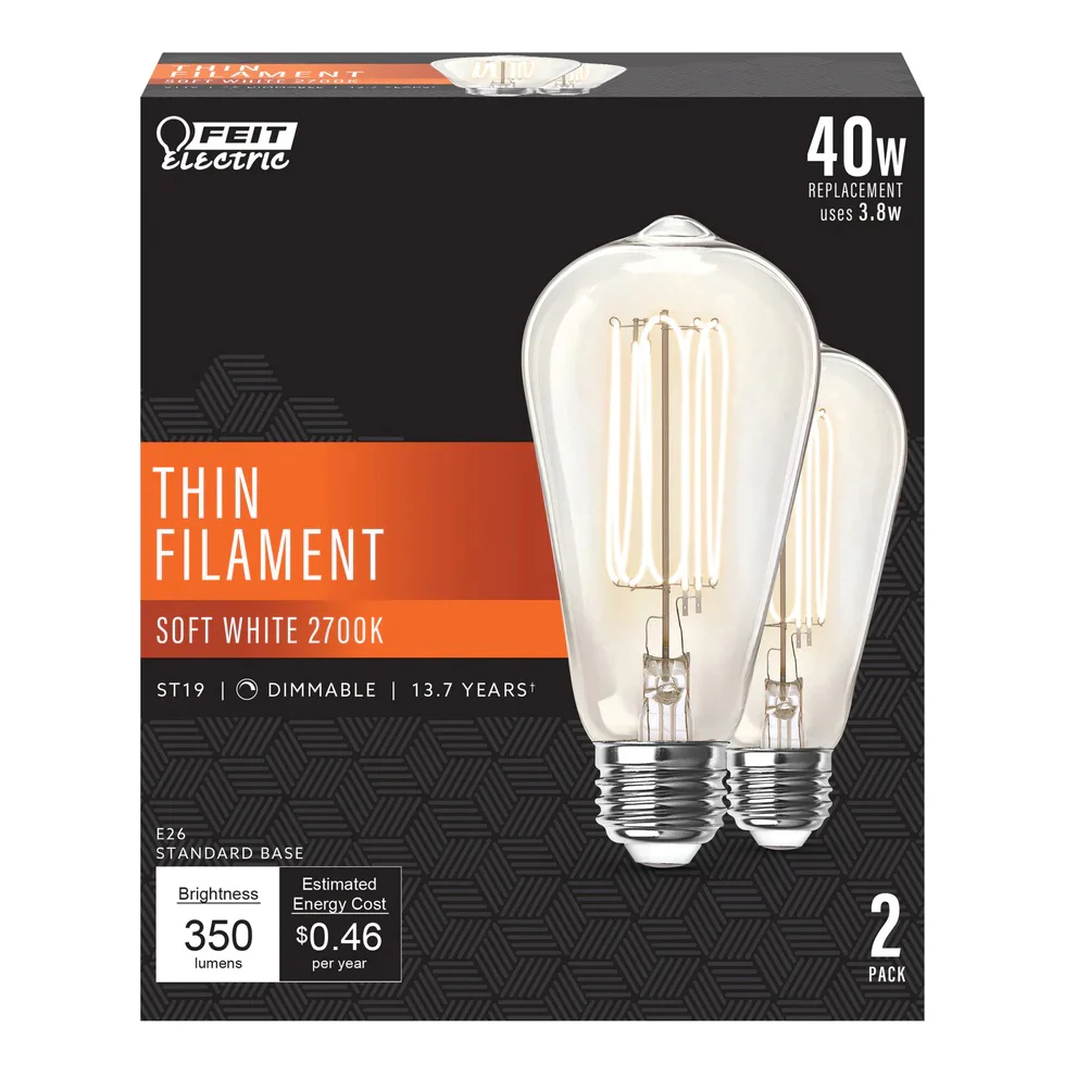 2-Pack 40W ST19 LED Thin Filament Vintage Edison Light Bulbs ST1940 - Image 2