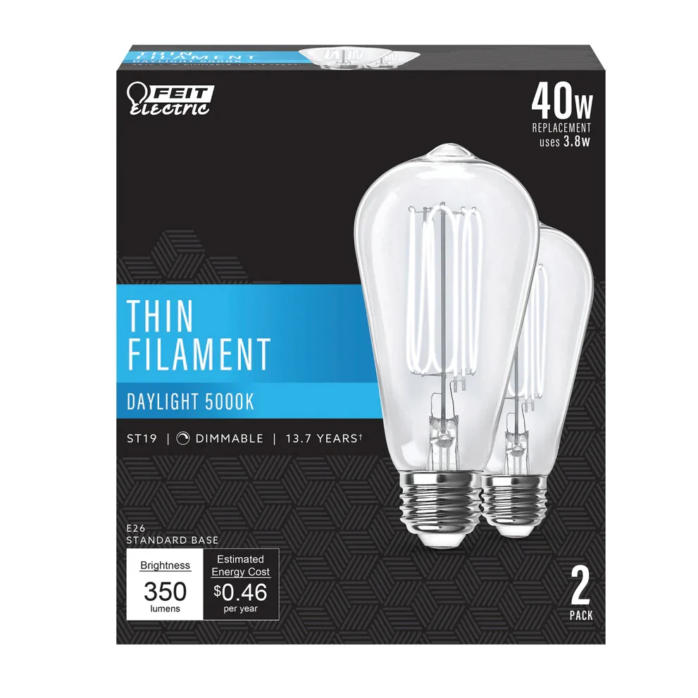 2-Pack 40W ST19 LED Thin Filament Vintage Edison Light Bulbs ST1940 - Image 3