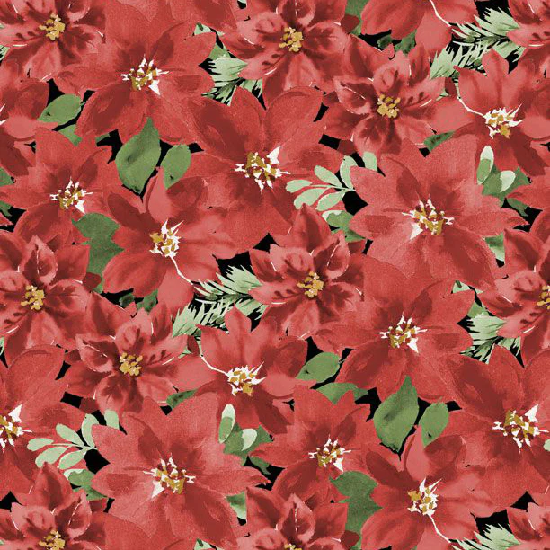 Cardinal Celebration Collection Packed Poinsettias Cotton Fabric 37754
