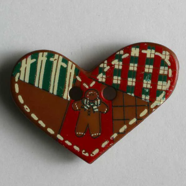 Christmas Patchwork Heart Button 1586 1-count