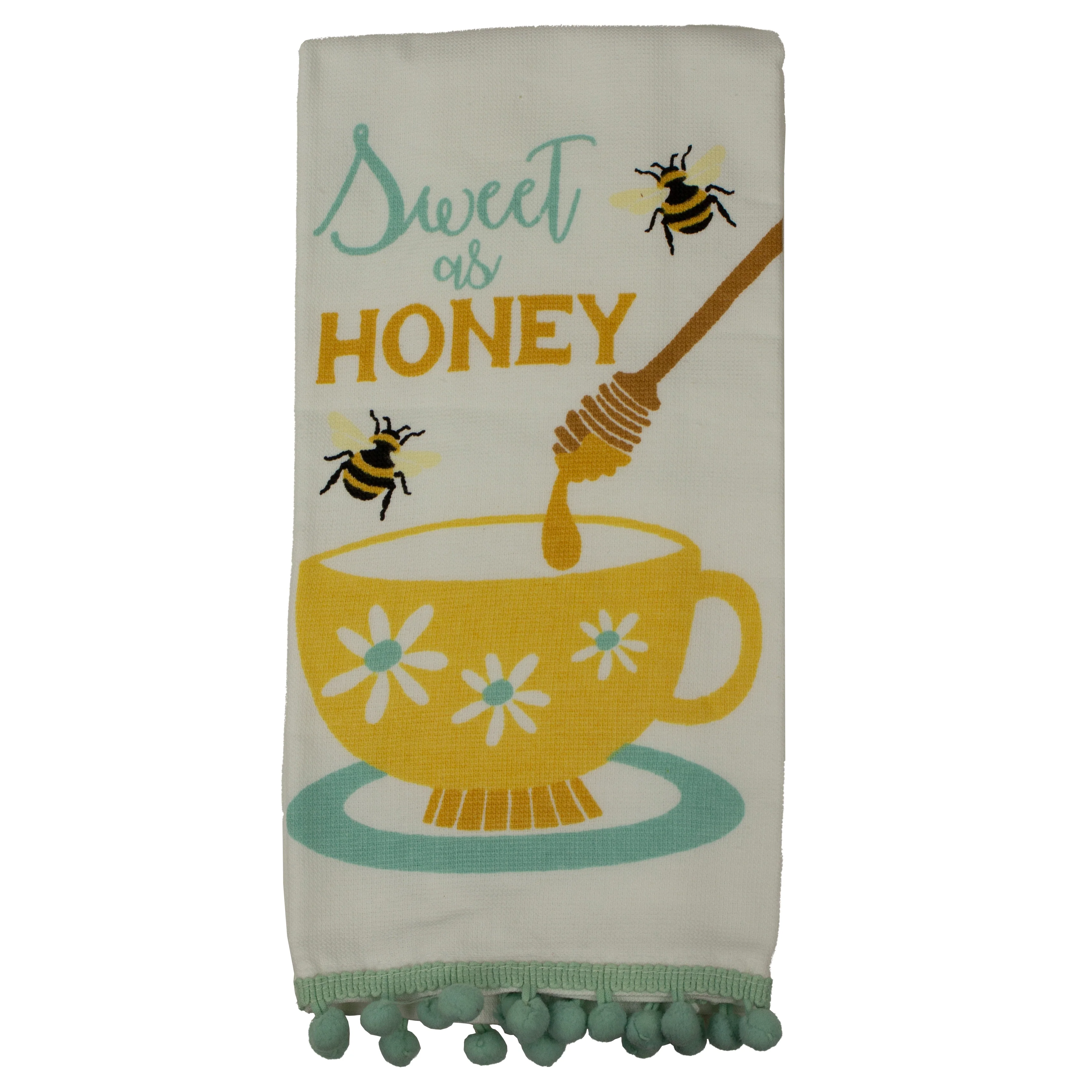Dual-sided Kitchen Towel with Pom-Poms Bees & Honey Cup 11948