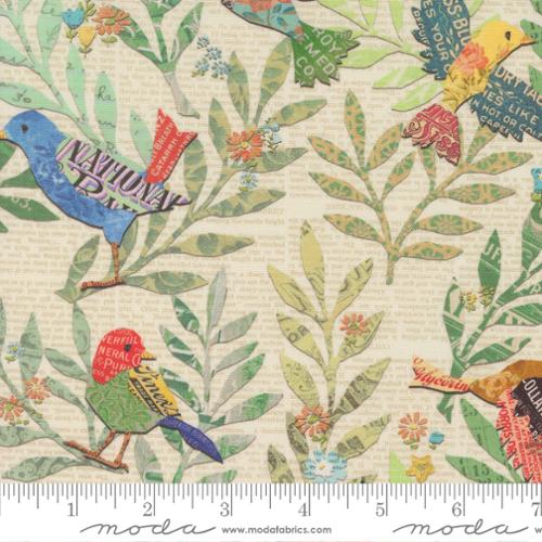 Paper Hamlet Collection Newspaper Birds Cotton Fabric 39560