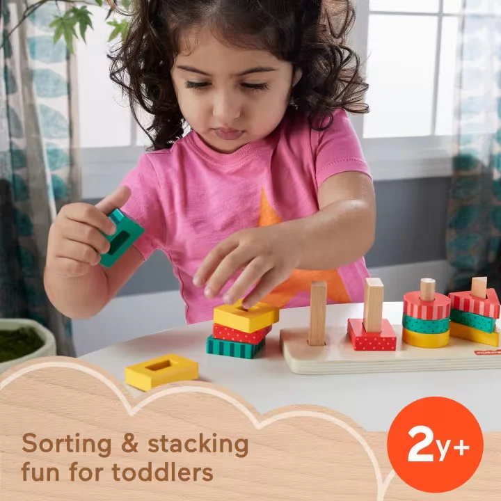 Wood Toddler Toy Shape Stacker, 13-Piece Wooden Sorting Activity HXV05 - Image 2