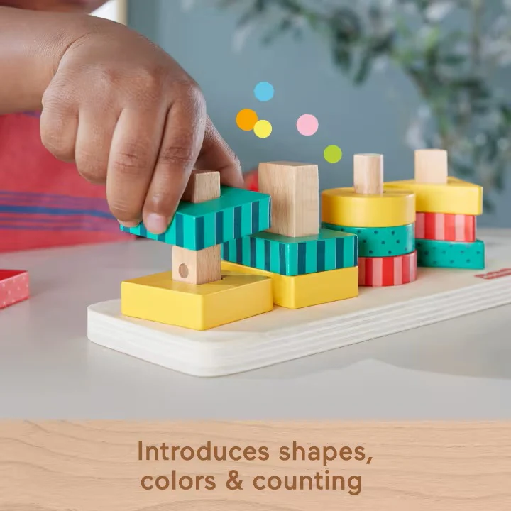 Wood Toddler Toy Shape Stacker, 13-Piece Wooden Sorting Activity HXV05 - Image 3