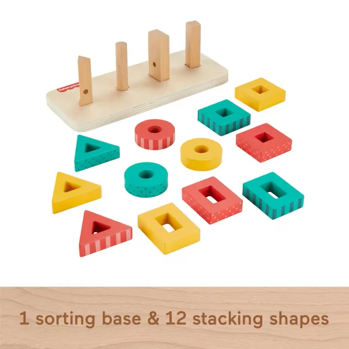 Wood Toddler Toy Shape Stacker, 13-Piece Wooden Sorting Activity HXV05 - Image 4